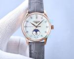 Replica Longines Moonphase Grey Dial Rose Gold Case Ladies Watch 34mm